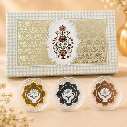 Lotus In Hand, Tri-Color, Lotus Shape - Set of 3 Coins (10 g Each, Total 30 g)