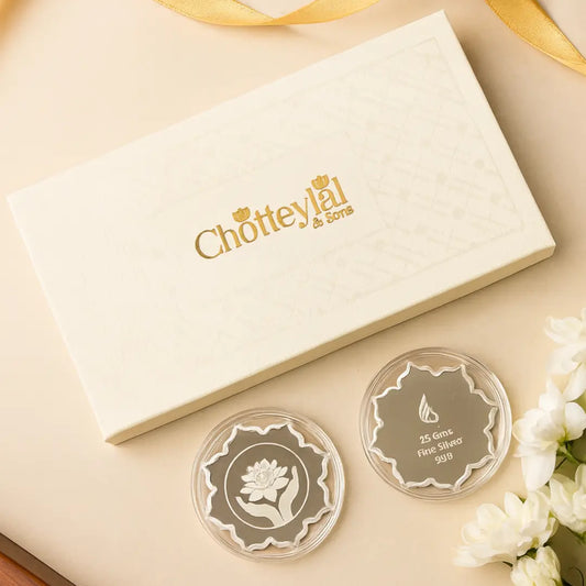 Lotus In Hand, Silver Finish, Lotus Shape, Set  of 2 Coins (Multiple Weights), 999 Purity, White Box - Ready To Ship