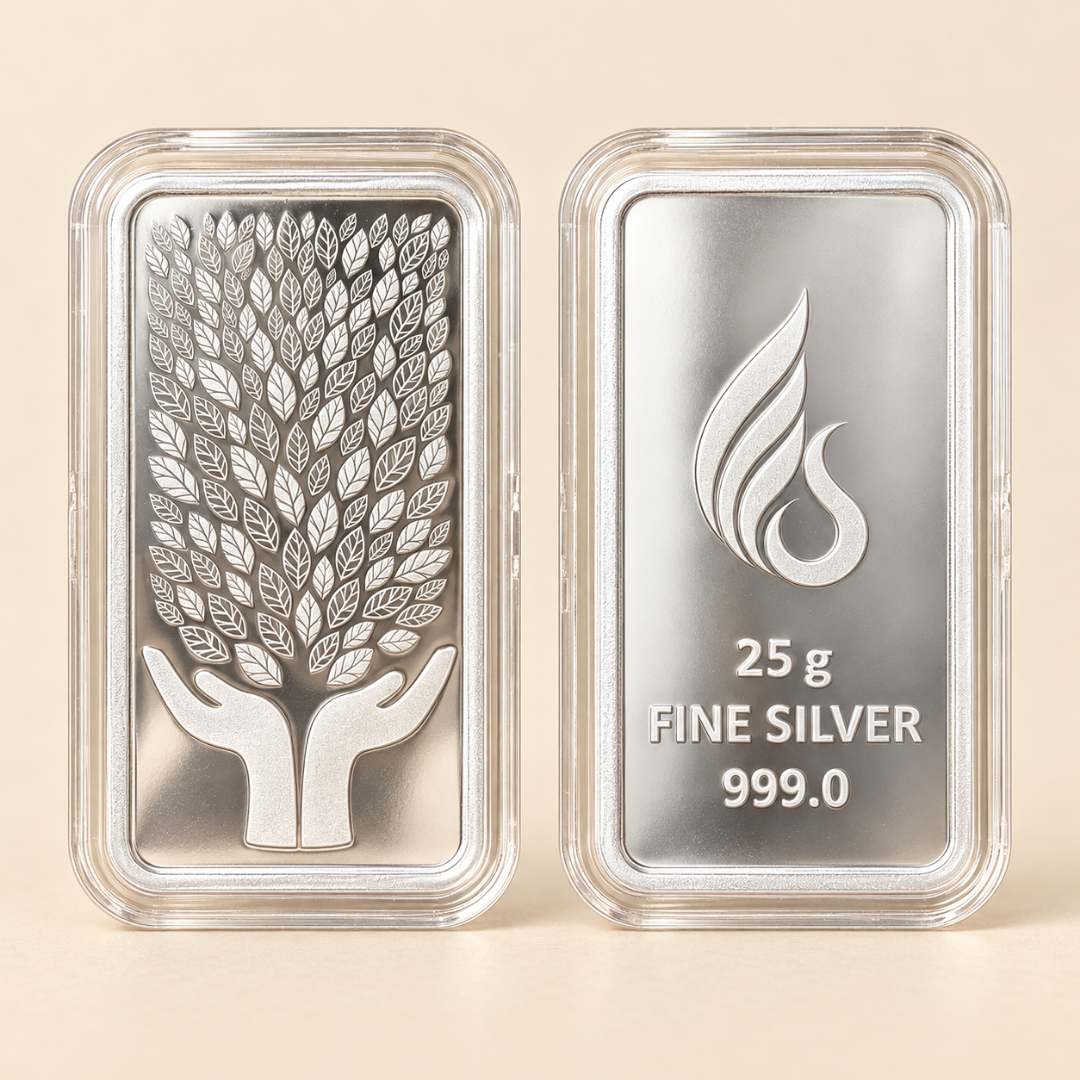 Leaf In Hand Blessings - 999 Silver Bar Coin, Single (Multiple Weights)