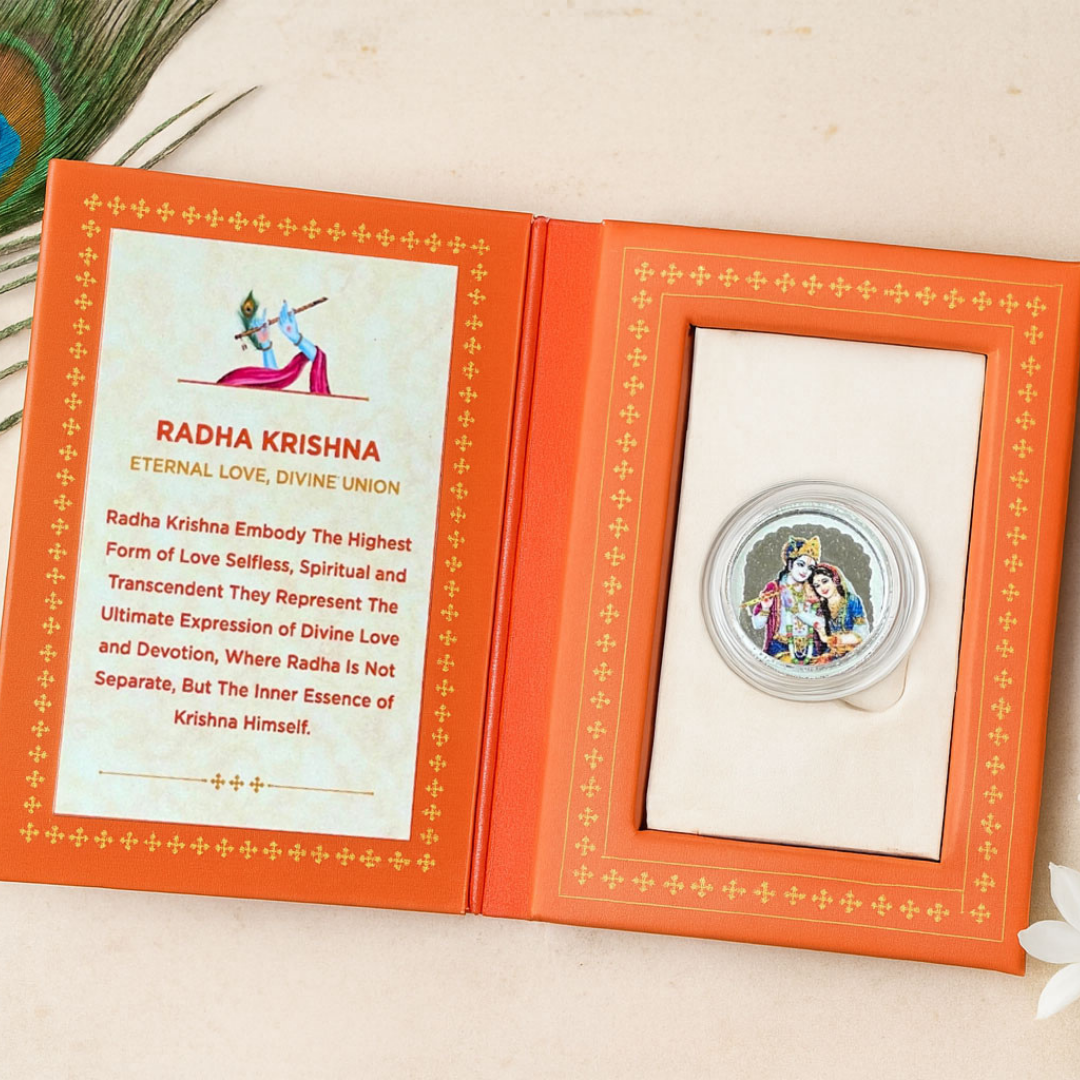 Radha Krishna ji, Silver, 1 GM, UV Printed, 999 Purity Silver Coin (Set of 10)