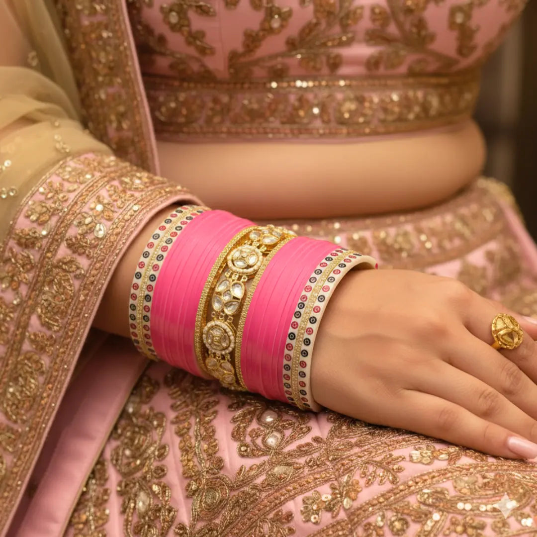 Pure Pearl Classic Diamond Heritage Pink Chooda Set of 21