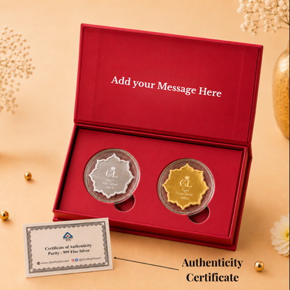 Best Wishes Lotus Box, Lotus Shape Coin & Design - Set of 2 Coins (5 g Each, Total 10 g)