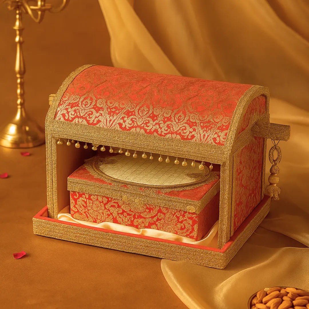 Musical Sahe Chitthi / Lagan Patrika | Palki/Doli Style Traditional Invitation Set – Includes Mithai Box and Invitation Card