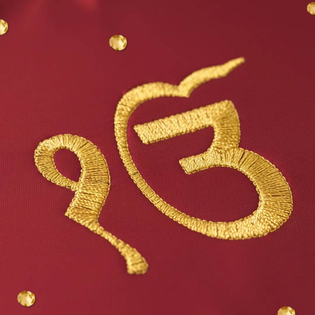 Red Ik Onkar Motif Mehendi Mat With 2 Line Text