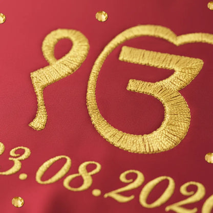 Red Ik Onkar Motif Mehendi Mat With 1 Line Text