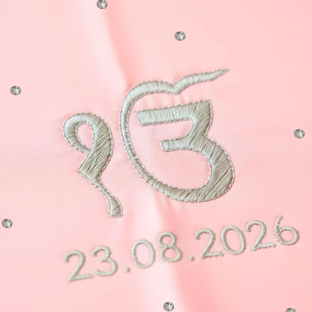 Baby Pink Ik Onkar Motif Mehendi Mat With 1 Line Text