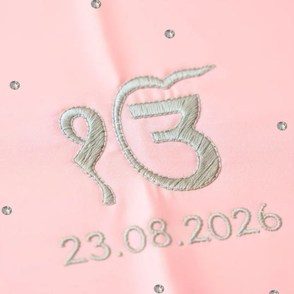 Baby Pink Ik Onkar Motif Mehendi Mat With 1 Line Text