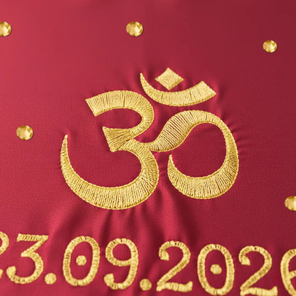 Red Om Motif Mehendi Mat With 1 Line Text