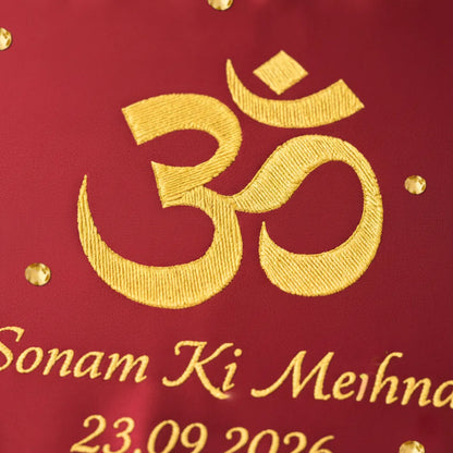Red Om Motif Mehendi Mat With 2 Line Text
