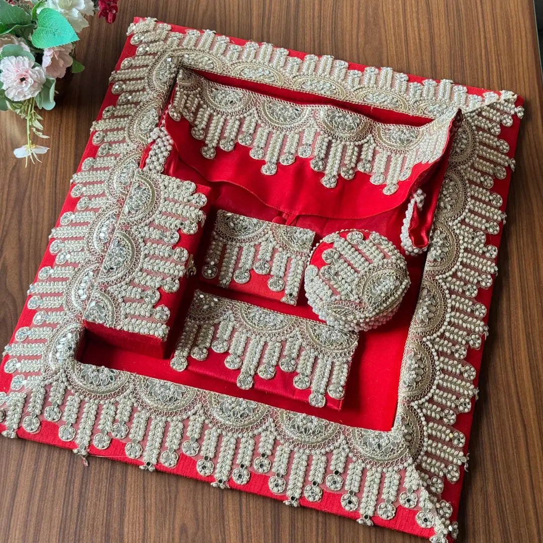 Premium Royal Red Shagun Tray Set
