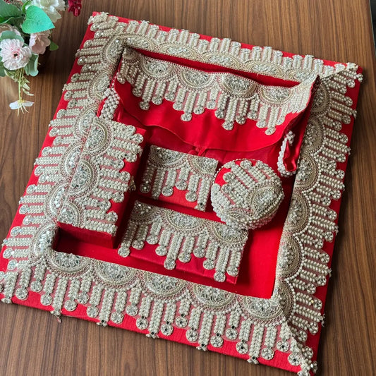 Premium Royal Red Shagun Tray Set