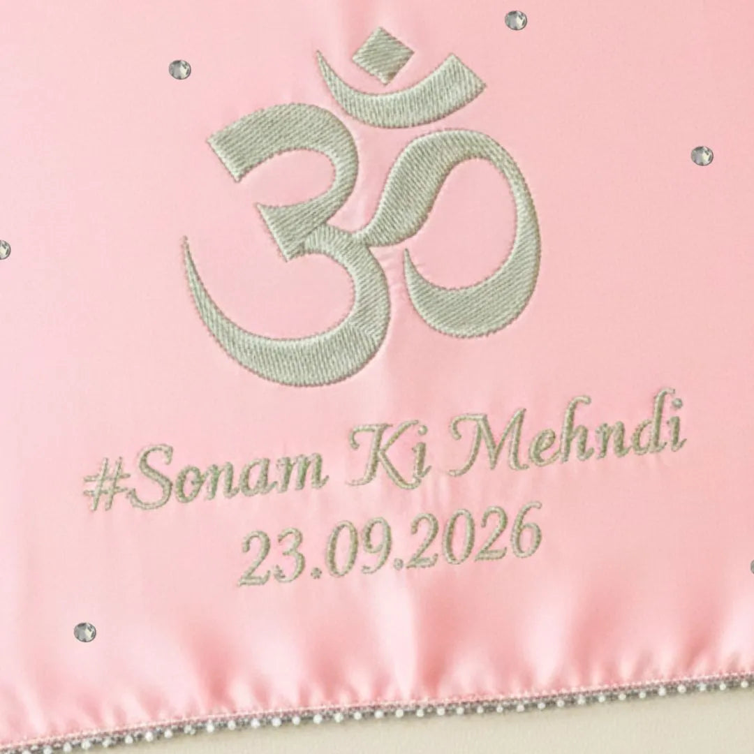 Baby Pink Om Motif Mehendi Mat With 2 Line Text