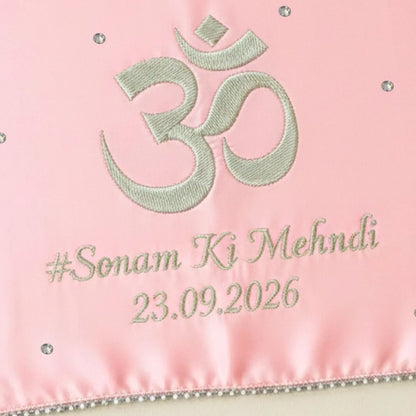 Baby Pink Om Motif Mehendi Mat With 2 Line Text