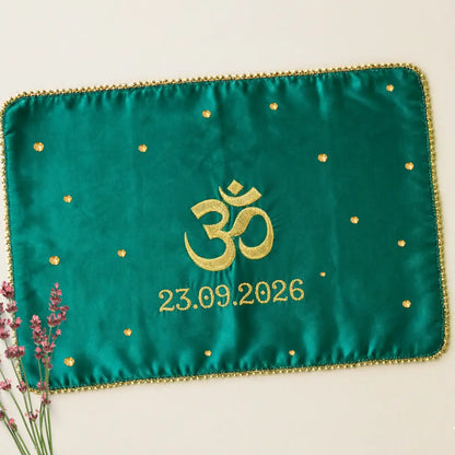 Green Om Motif Mehendi Mat With 1 Line Text