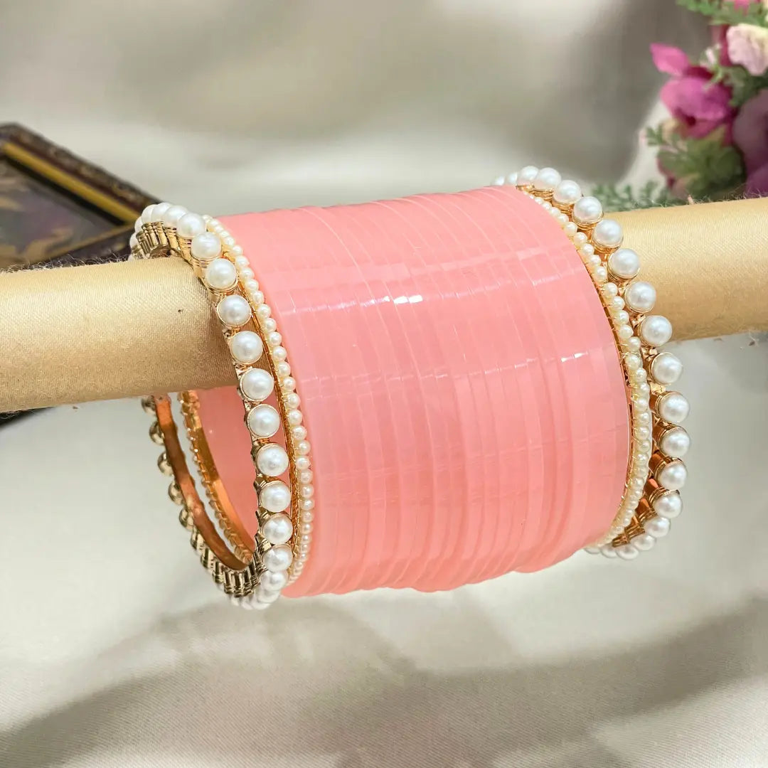 PeachTone With Pearl Bangles Latest Chura Cesign