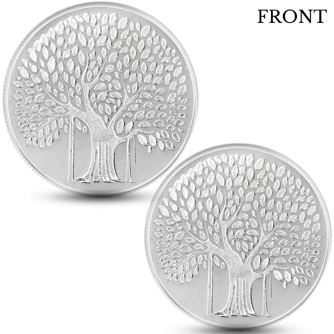 Banyan Tree, Silver Finish, Round Shape, Set of 2 (10 Gram Each), Best Wishes, 999 Purity Silver Coin - Ready To Ship