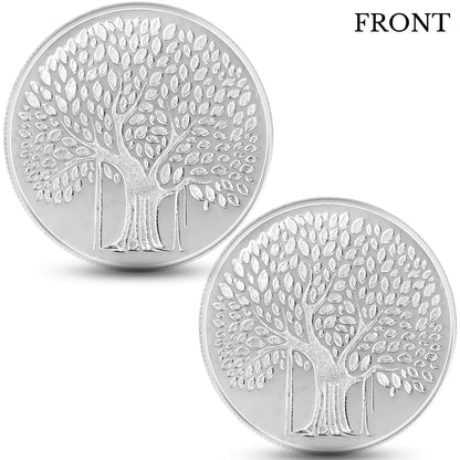 Banyan Tree, Silver Finish, Round Shape, Set of 2 (10 Gram Each), Best Wishes, 999 Purity Silver Coin - Ready To Ship