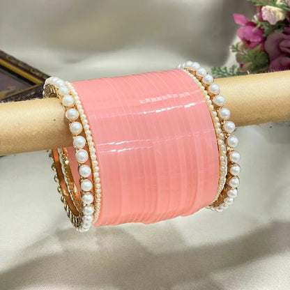 PeachTone With Pearl Bangles Latest Chura Cesign