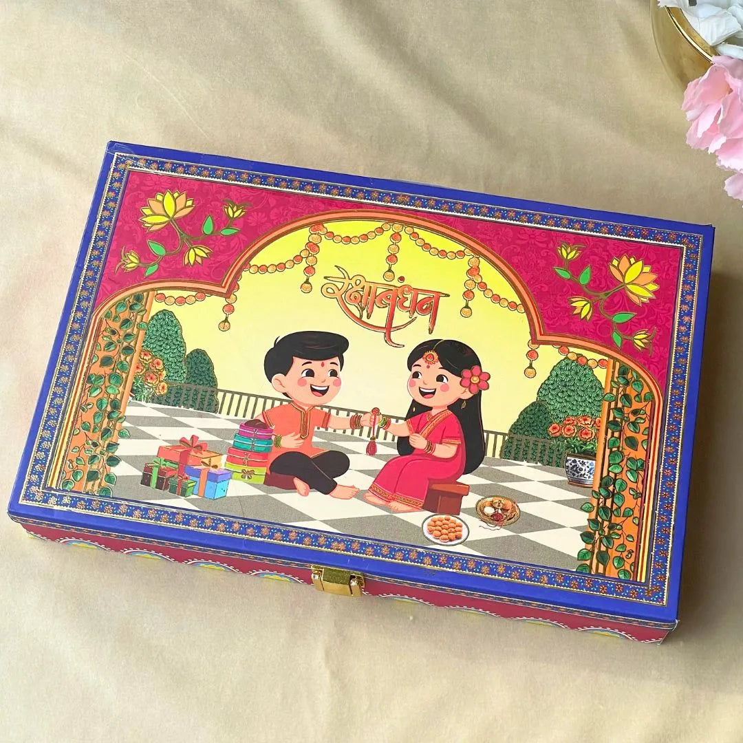 Raksha Bandhan Musical Box With 40 Gram (10 Gram Each) UV printed Silver Coin and Playing Cards - 999 Purity Silver Coins