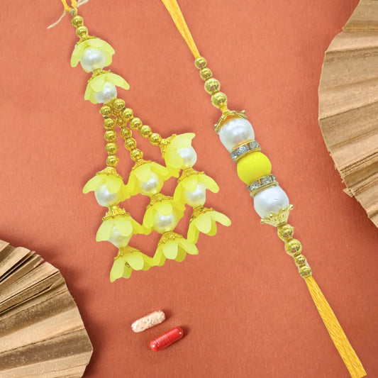 Pair Rakhi - Beautiful Yellow Flower Design