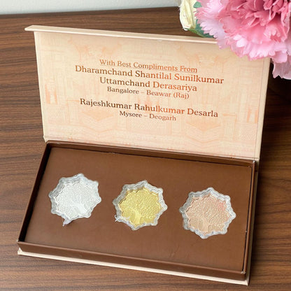 Tri-Color Banyan Tree Design, Lotus Shape, Set of 3 Coins (10 Gram Each), 999 Purity Silver Coin - Customizable Packaging