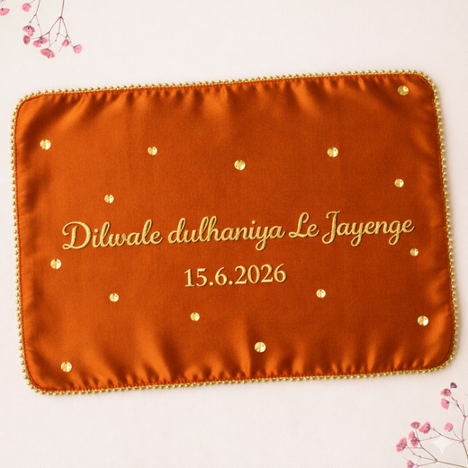Traditional Orange Mehendi Seating Mat with 2 Line Text