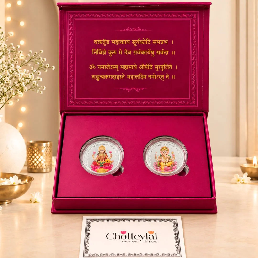 Diwali Divine Blessings – Laxmi Ganesh 2g Pure Silver UV Coin Gift Box