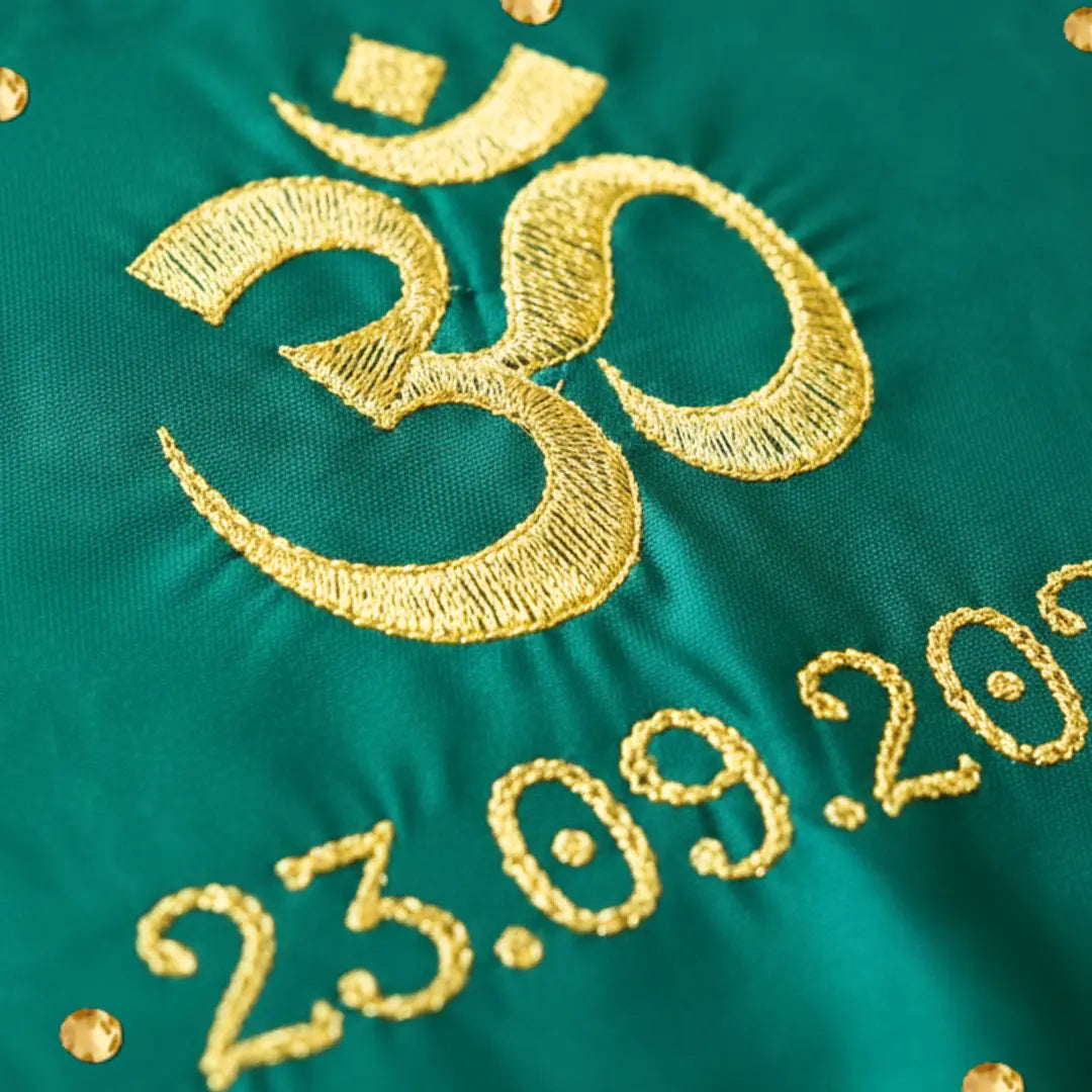 Green Om Motif Mehendi Mat With 1 Line Text