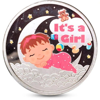 It's A Girl, UV Printed, Round Shape, Single (20 Gram), 999 Purity Silver Coin - Ready To Ship