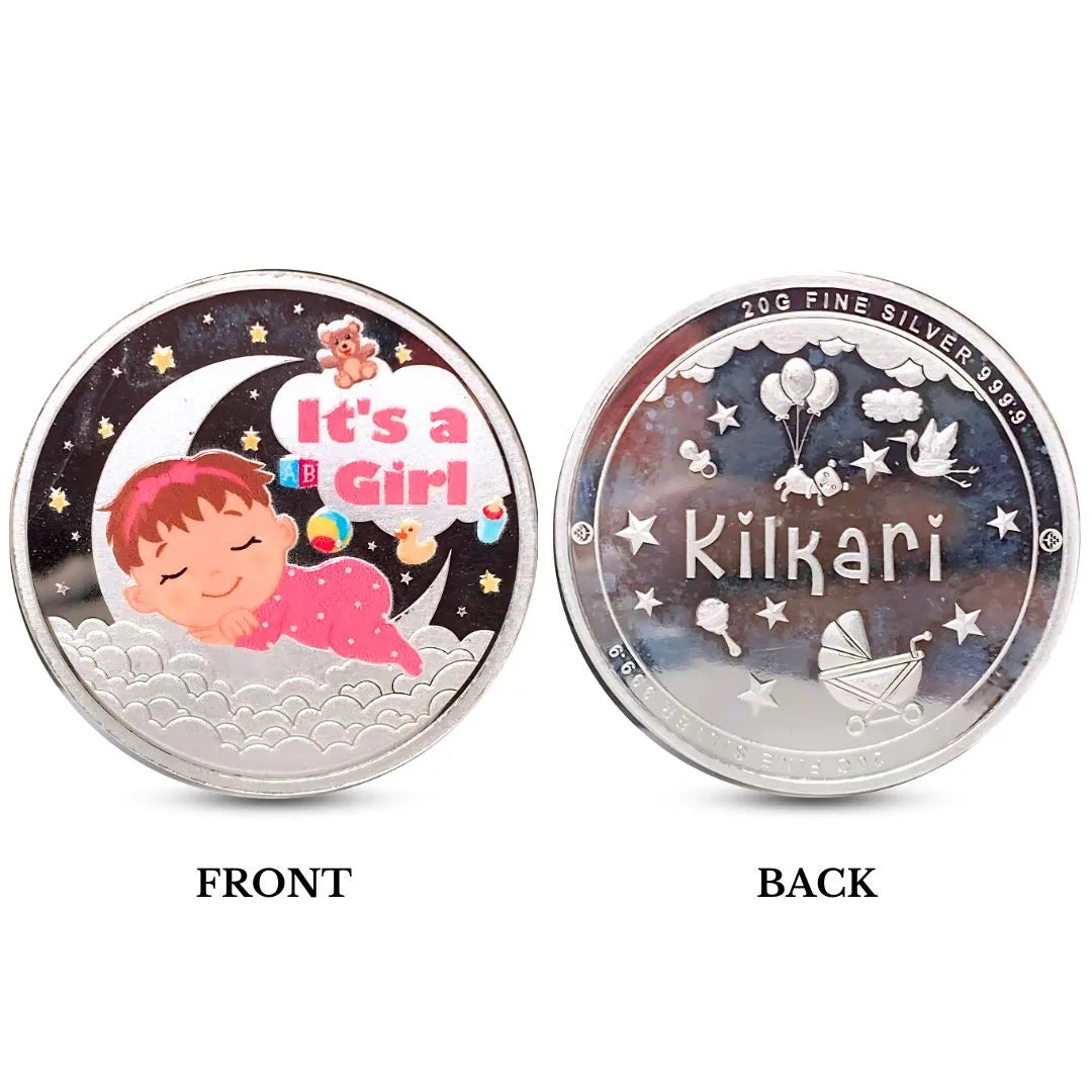 It's A Girl, UV Printed, Round Shape, Single (20 Gram), 999 Purity Silver Coin - Ready To Ship