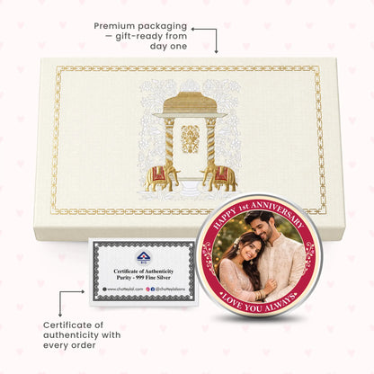 Happy 1st Anniversary Custom Silver Coin - Add Photo,Names & Date