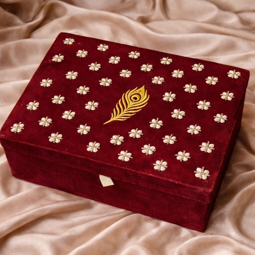 Premium Dark Red Customised Chooda Box with Logo
