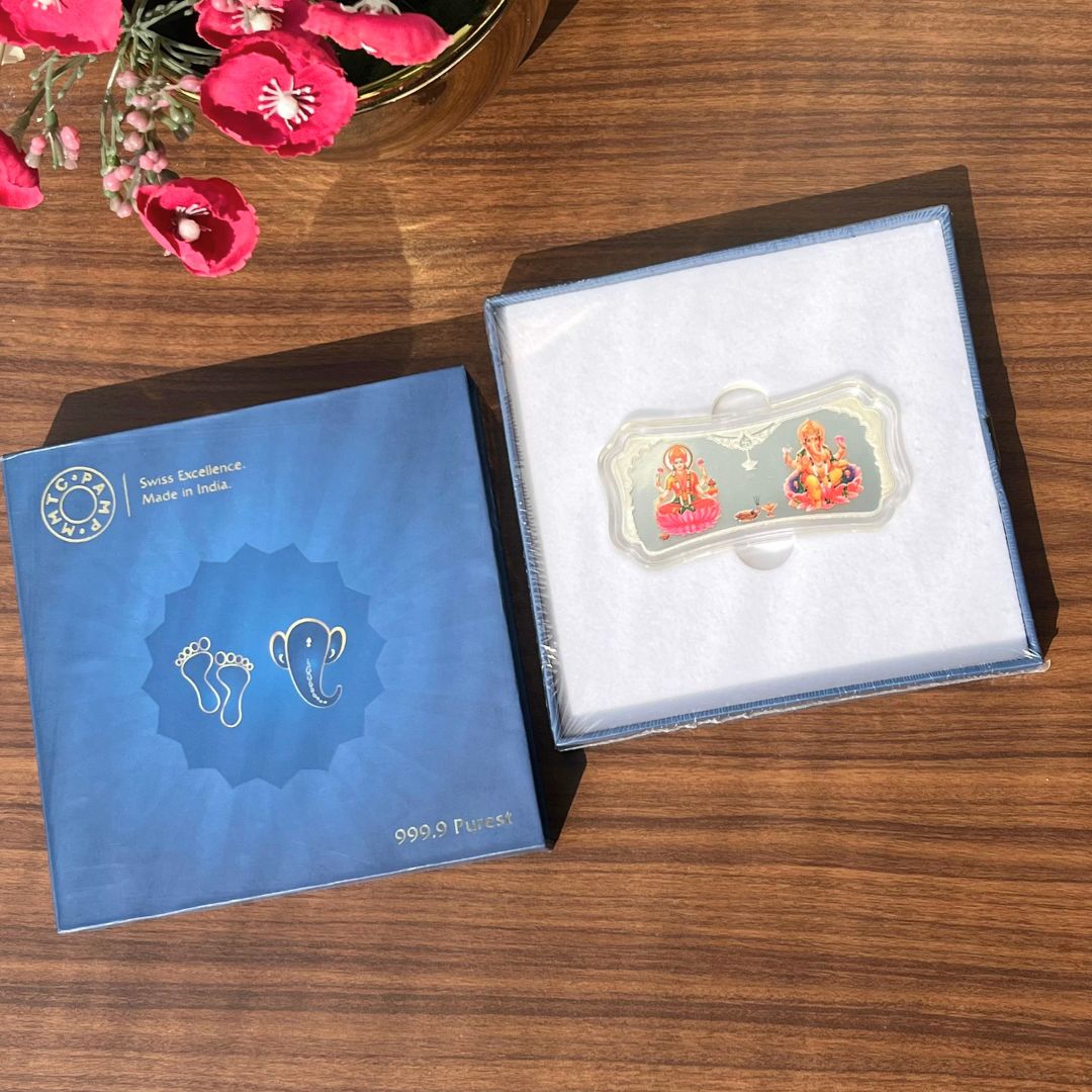 MMTC Stylised Lakshmi Ganesh 50 gm 999 Pure Silver Bar