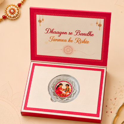 Premium Rakhi Silver Coin Gift Box with Carry Bag