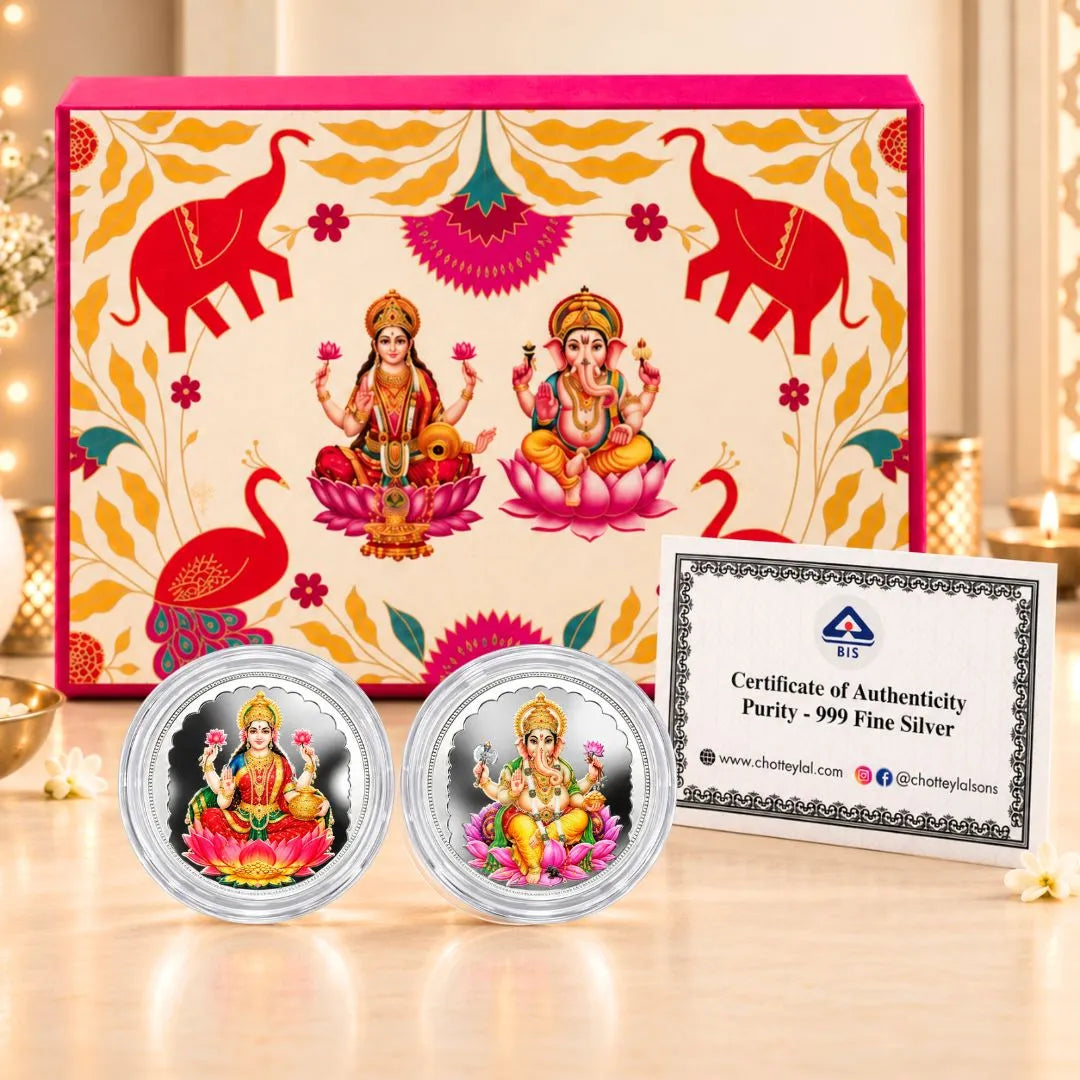 Diwali Divine Blessings – Laxmi Ganesh 2g Pure Silver UV Coin Gift Box