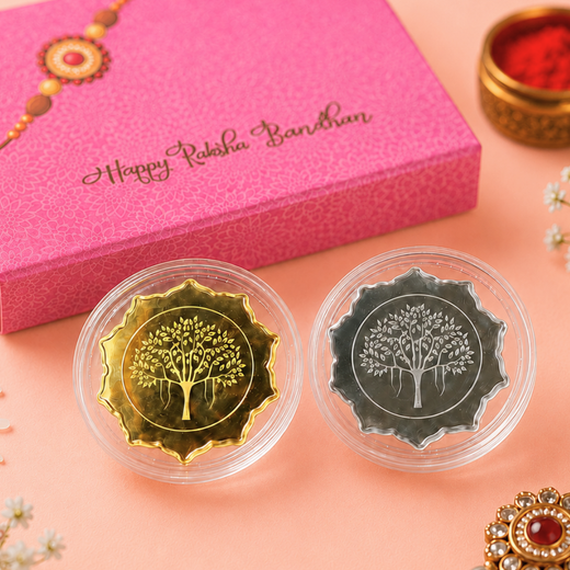 Elegant Twin 999 Pure Silver Coin Gift Set for Rakhi