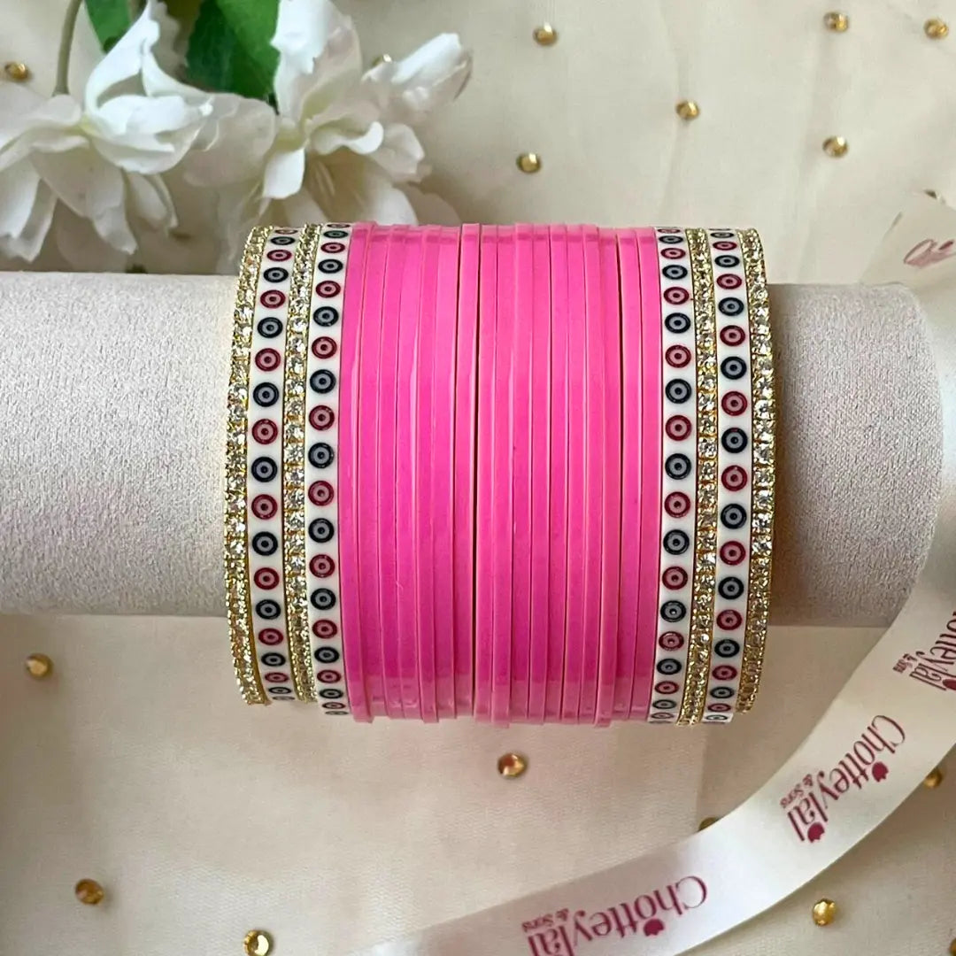 Pure Pearl Classic Diamond Heritage Pink Chooda Set of 21