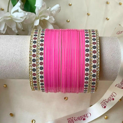 Pure Pearl Classic Diamond Heritage Pink Chooda Set of 21