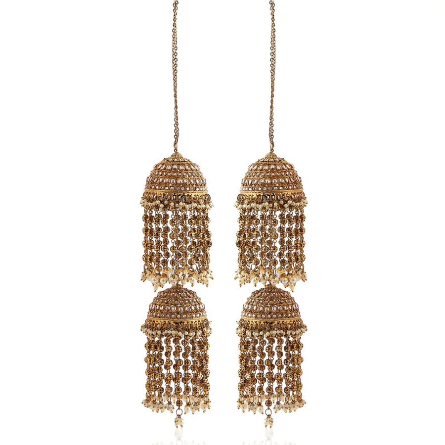 Golden Oxidised Stone & Pearl Bridal Kaleera