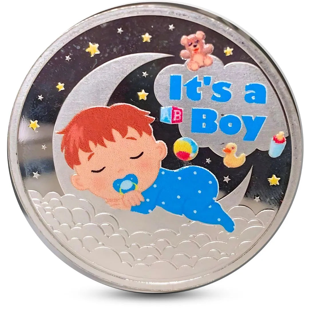 It's A Boy, UV Printed, Round Shape, Single (20 Gram), 999 Purity Silver Coin - Ready To Ship