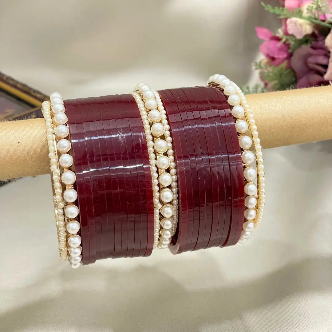 Traditional Chura With Cream Pearl Bangle Chuda