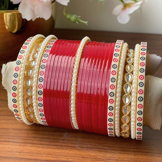 Pearl - Ruhani Kundan Red Chooda - Ships Immediately