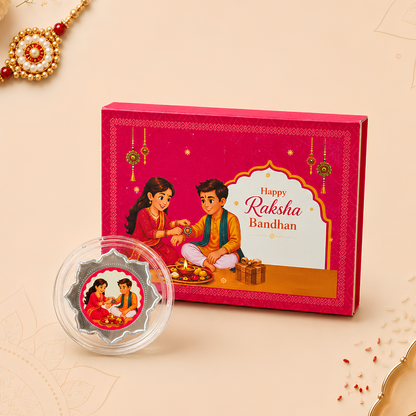 Premium Rakhi Silver Coin Gift Box with Carry Bag