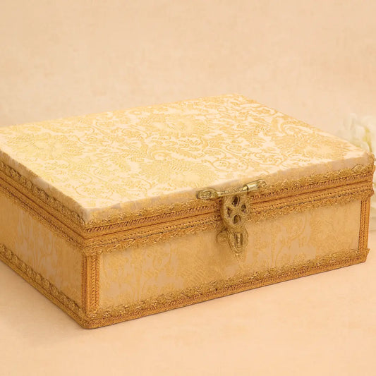 Multipurpose Golden Brocade Chura Box | Bangle Box - Large Size