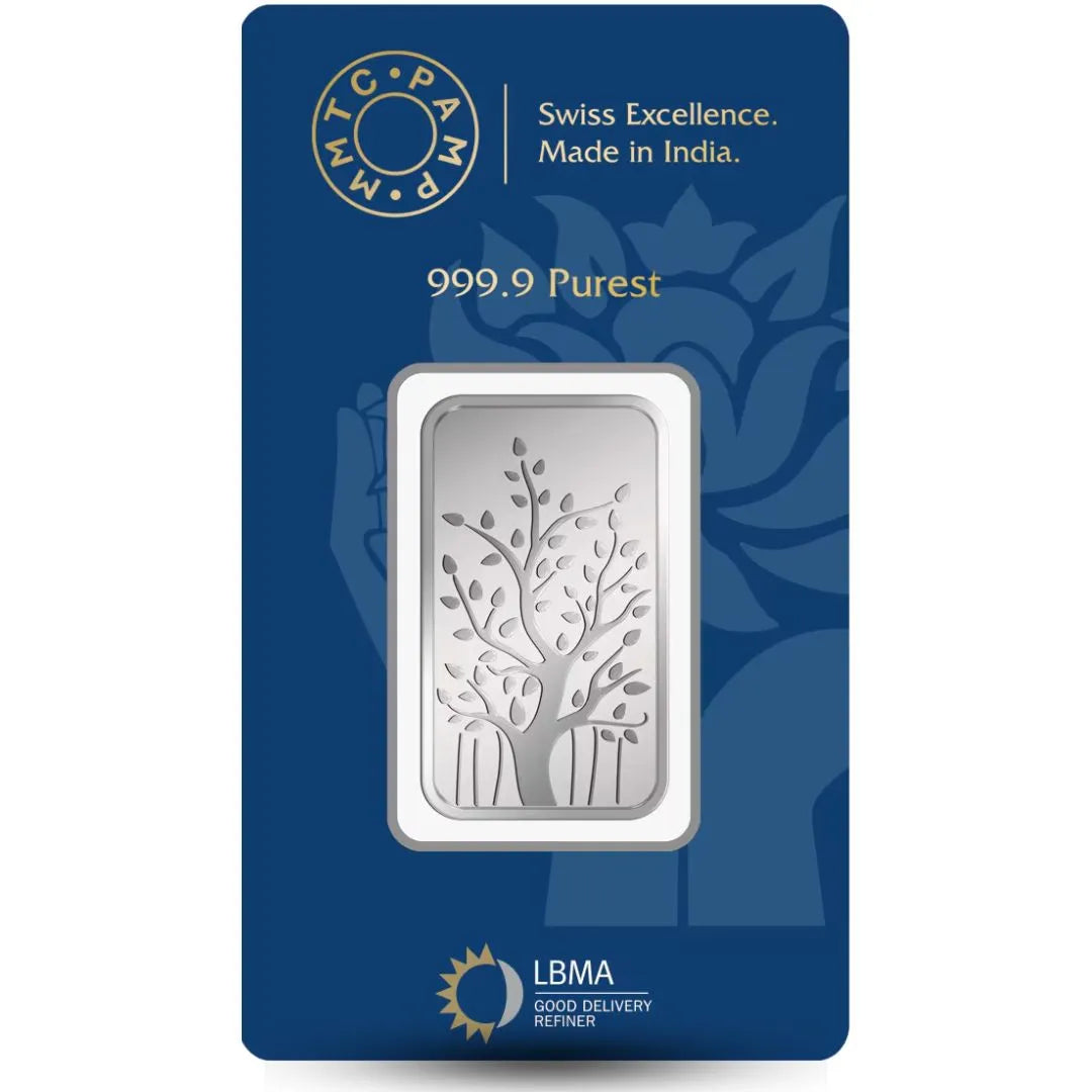 MMTC Banyan Tree, Silver Finish, Bar Shape, Single (20 Gram), 999 Purity Silver Coin - Ready To Ship