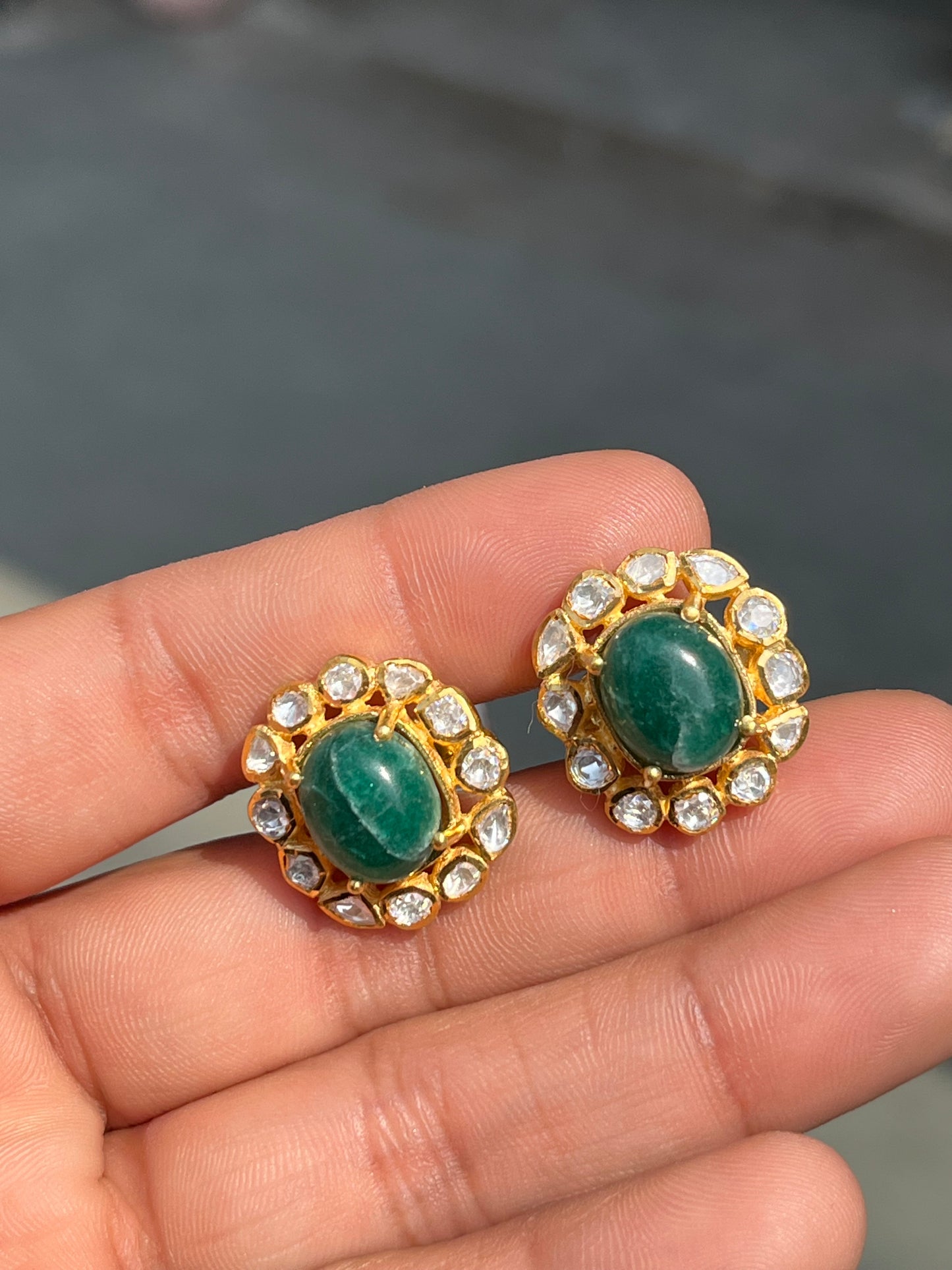 Enchanted Emerald Polki Studs in Sterling Silver