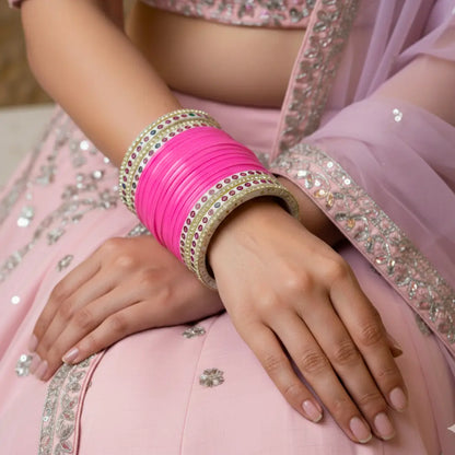 Pure Pearl Classic Diamond Heritage Pink Chooda Set of 21