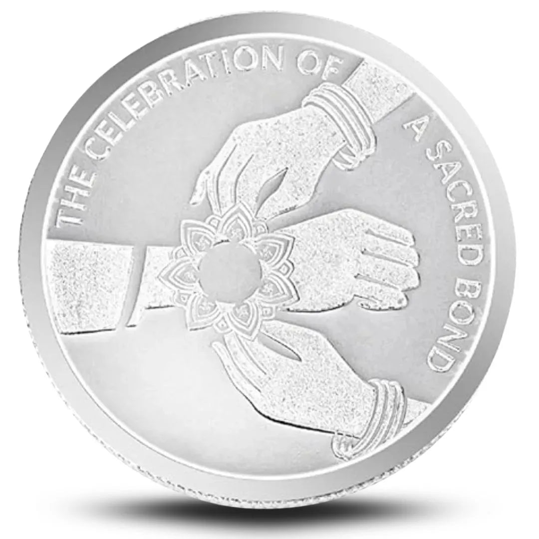 Combo: Happy Rakhi Gift - Rakhi On Hand Coin (10 Gram) + 2 Rakhi - 999 Purity Silver Coin