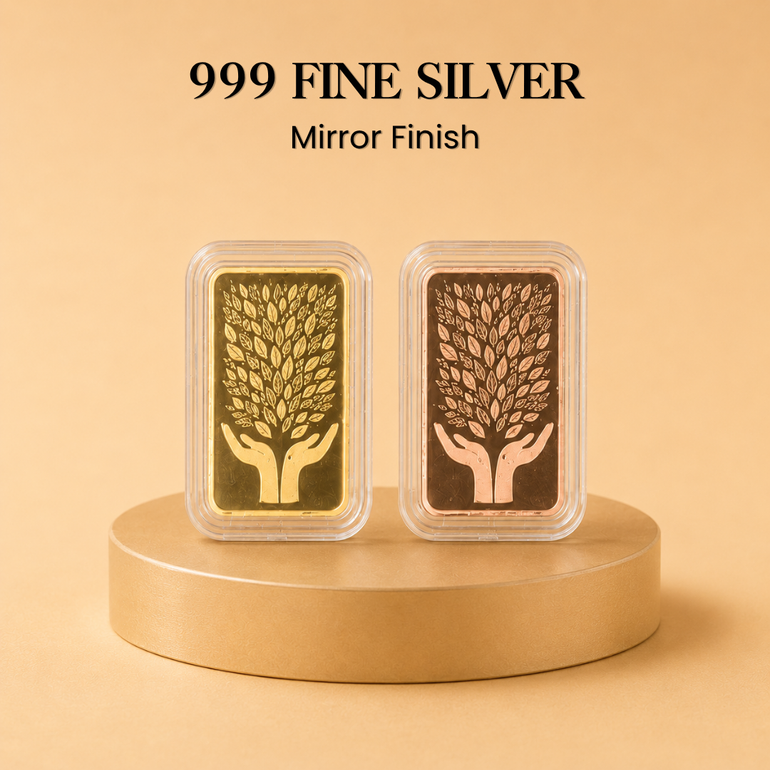 Leaf In Hand, Gold & Rose Gold Finish, Bar Shape - Set of 2 Coins (5 g Each, Total 10 g)