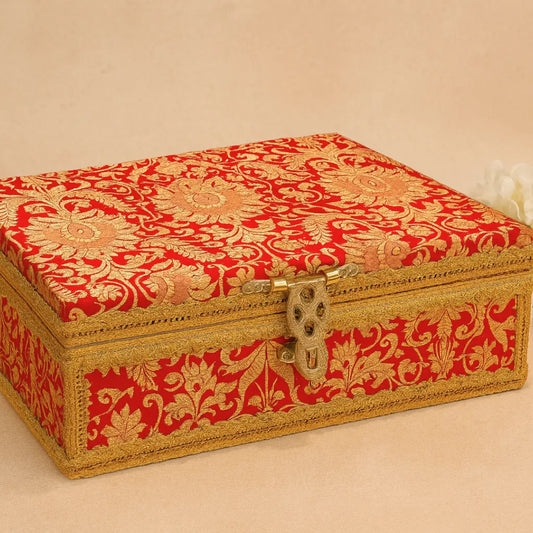Multipurpose Red Brocade Chura Box | Bangle Box - Large Size